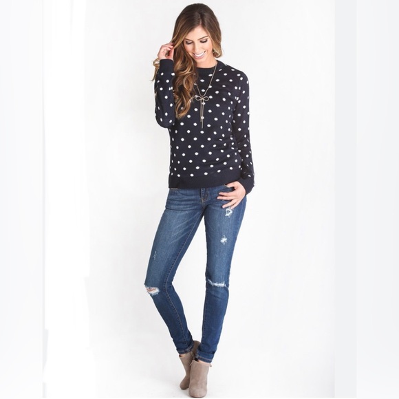 The Limited sweater, navy blue with polka dots, large Limited Sweater reversible - Picture 3 of 16